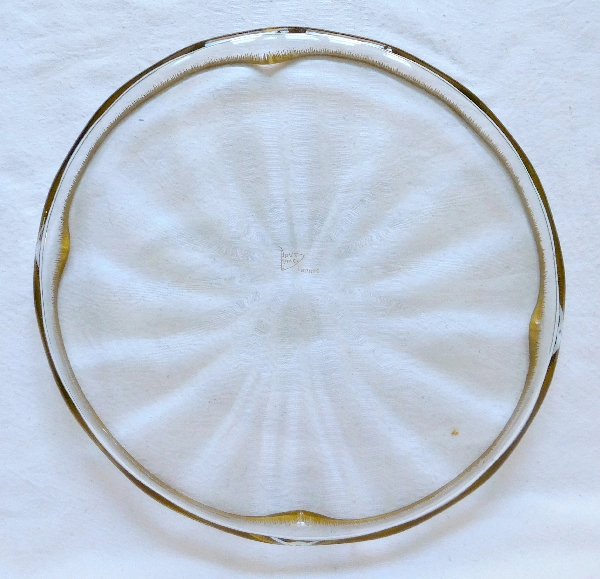 signé Grand plateau en cristal de Daum doré à côtes vénitiennes vers 1900 