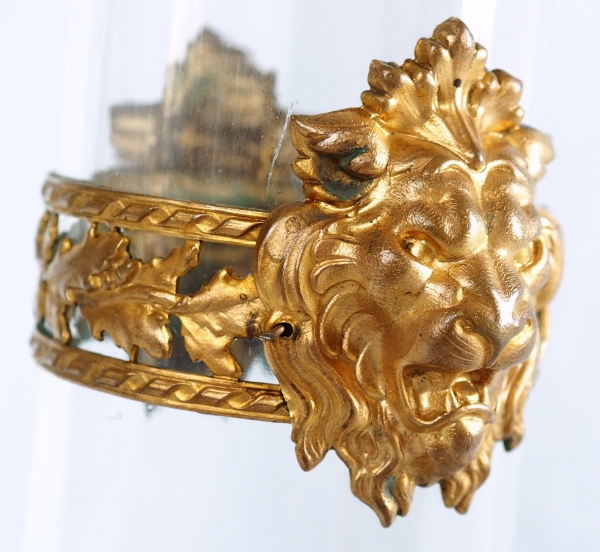 Tall Baccarat crystal vase, gilt brass lion mufle-shaped frame - circa 1900