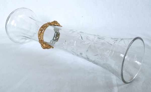 Tall Baccarat crystal vase, gilt brass lion mufle-shaped frame - circa 1900