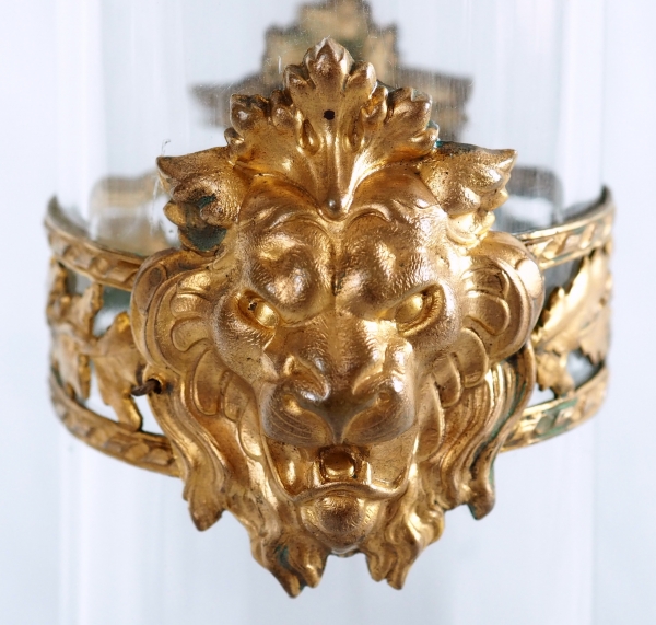 Tall Baccarat crystal vase, gilt brass lion mufle-shaped frame - circa 1900