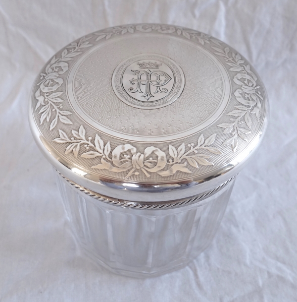 Very large Baccarat crystal and sterling silver box - crown on Baron