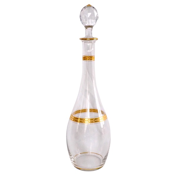 Tall Baccarat crystal wine bottle / decanter enhanced with fine gold - signed