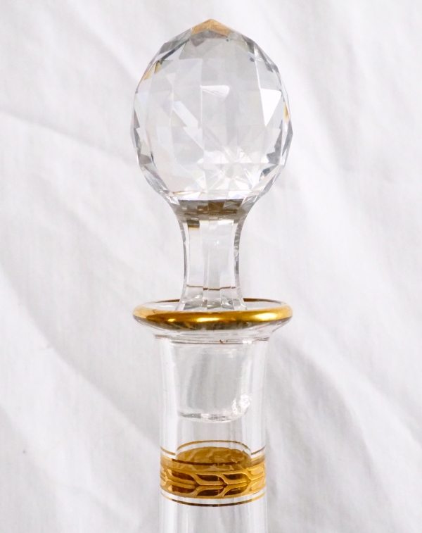 Tall Baccarat crystal wine bottle / decanter enhanced with fine gold - signed