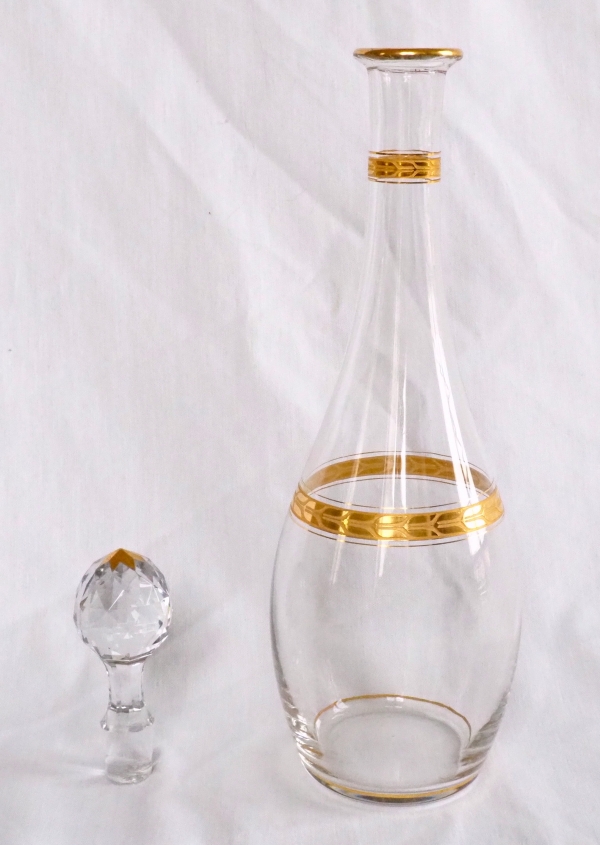 Tall Baccarat crystal wine bottle / decanter enhanced with fine gold - signed