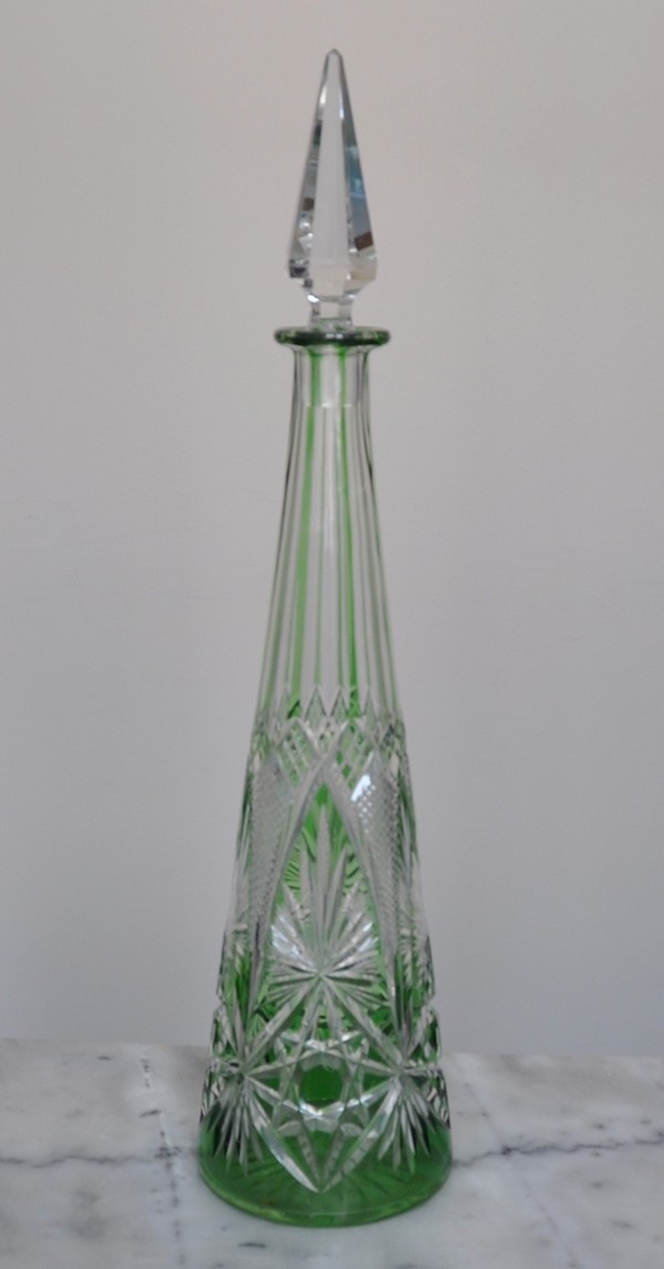 Grande carafe à vin du Rhin en cristal de Baccarat overlay vert