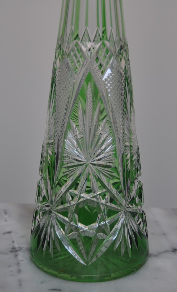 Grande carafe à vin du Rhin en cristal de Baccarat overlay vert