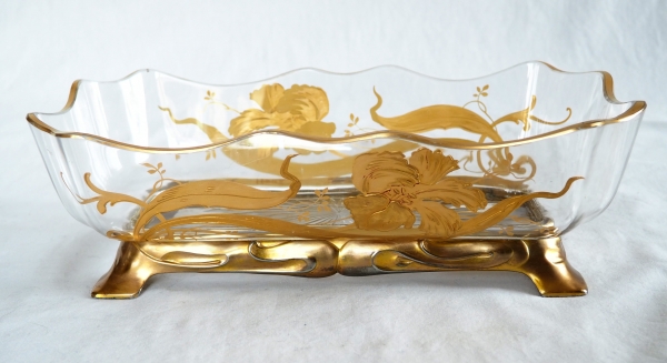 Art Nouveau Baccarat crystal planter / jardiniere, gilt bronze frame - original paper sticker