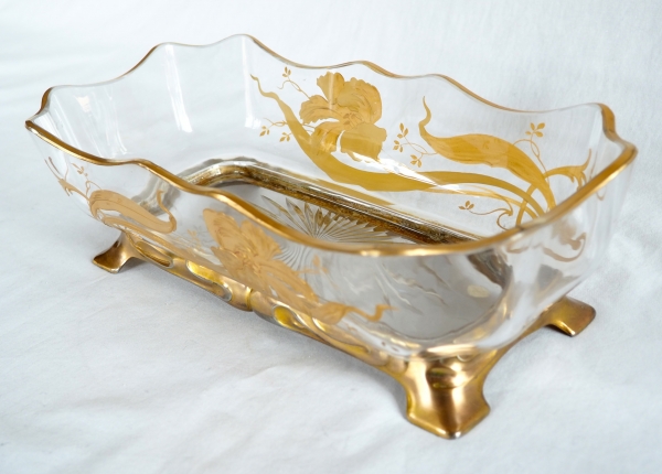 Art Nouveau Baccarat crystal planter / jardiniere, gilt bronze frame - original paper sticker