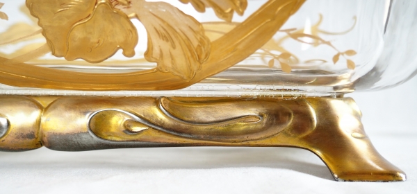 Art Nouveau Baccarat crystal planter / jardiniere, gilt bronze frame - original paper sticker