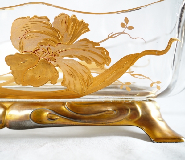 Art Nouveau Baccarat crystal planter / jardiniere, gilt bronze frame - original paper sticker