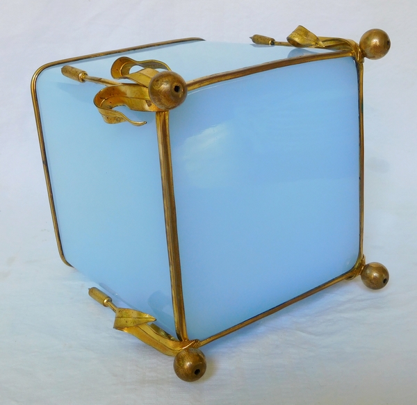 Jardinière en opaline de Baccarat bleue à monture de roseaux en bronze doré - époque 1840