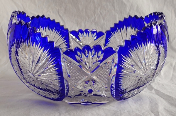 Baccarat crystal jardiniere / table centerpiece, blue overlay crystal