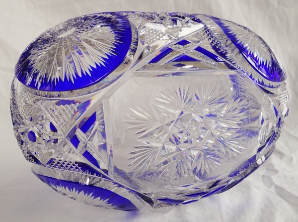 Baccarat crystal jardiniere / table centerpiece, blue overlay crystal