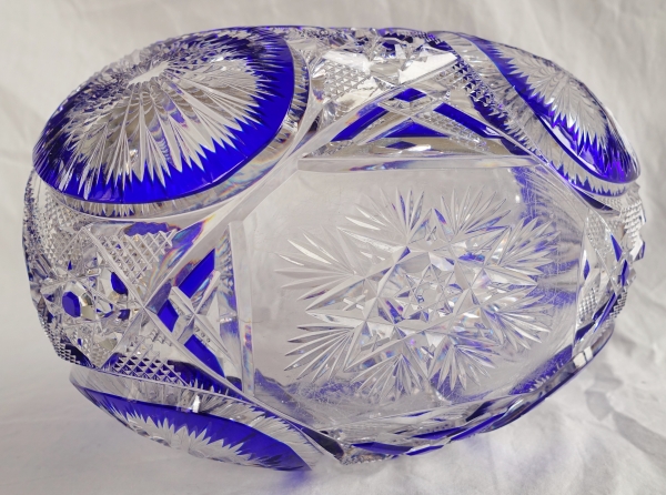 Baccarat crystal jardiniere / table centerpiece, blue overlay crystal