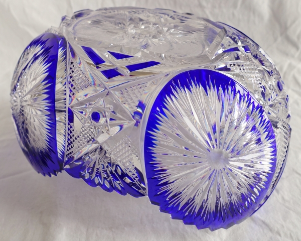 Baccarat crystal jardiniere / table centerpiece, blue overlay crystal