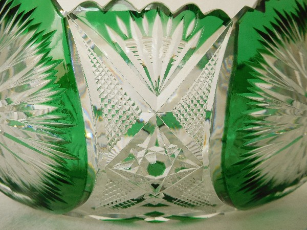 Baccarat crystal jardiniere / table centerpiece, green overlay crystal