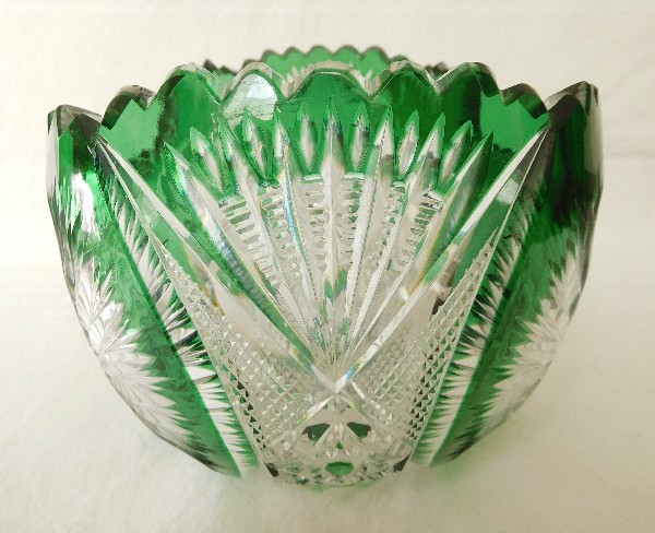 Baccarat crystal jardiniere / table centerpiece, green overlay crystal