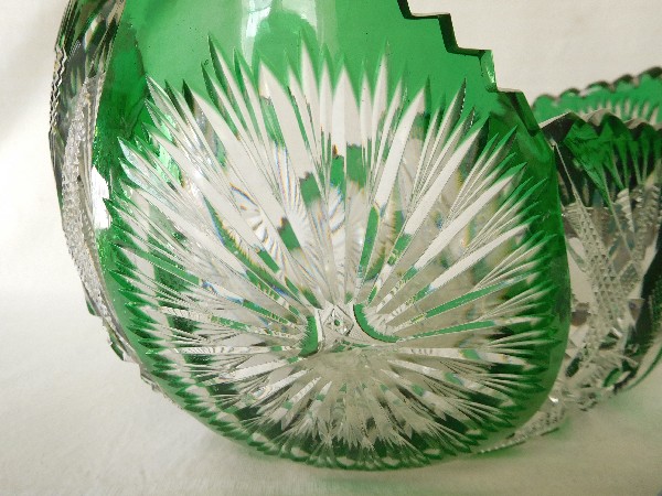 Baccarat crystal jardiniere / table centerpiece, green overlay crystal