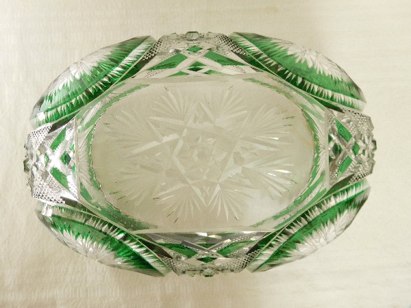 Baccarat crystal jardiniere / table centerpiece, green overlay crystal