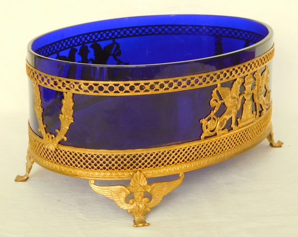 Baccarat crystal and ormolu planter, cobalt blue glass, Empire style, circa 1900