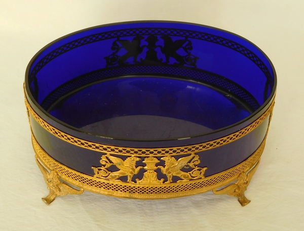 Baccarat crystal and ormolu planter, cobalt blue glass, Empire style, circa 1900