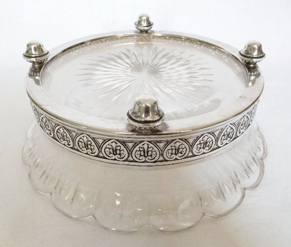 Jardinière de style Louis XVI en cristal de Baccarat, argent massif et vermeil, poinçon Minerve