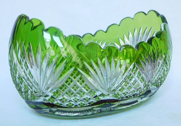 St Louis crystal centerpiece / jardiniere, green overlay crystal