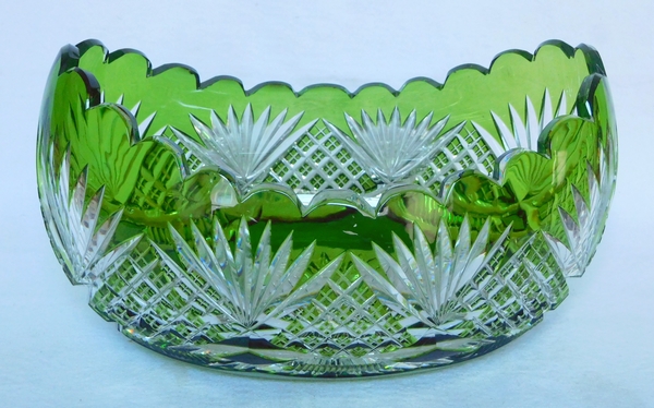 St Louis crystal centerpiece / jardiniere, green overlay crystal