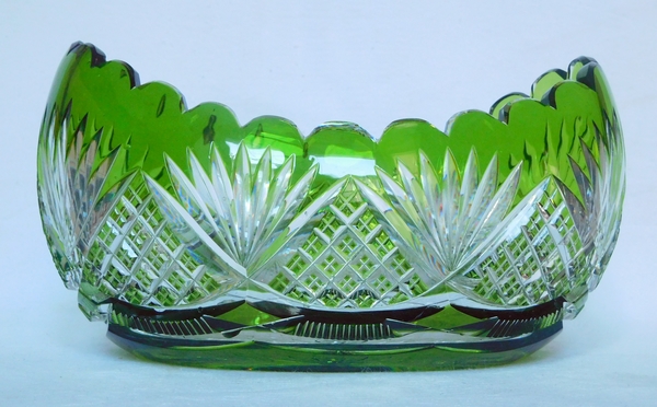 St Louis crystal centerpiece / jardiniere, green overlay crystal