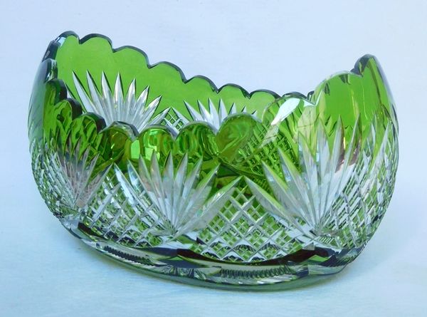 St Louis crystal centerpiece / jardiniere, green overlay crystal