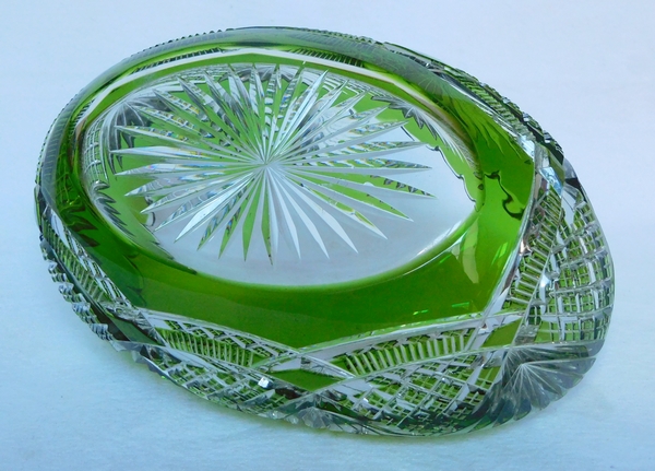 St Louis crystal centerpiece / jardiniere, green overlay crystal