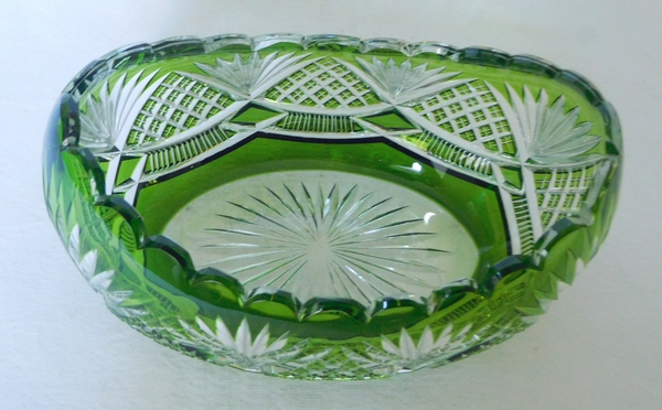 St Louis crystal centerpiece / jardiniere, green overlay crystal