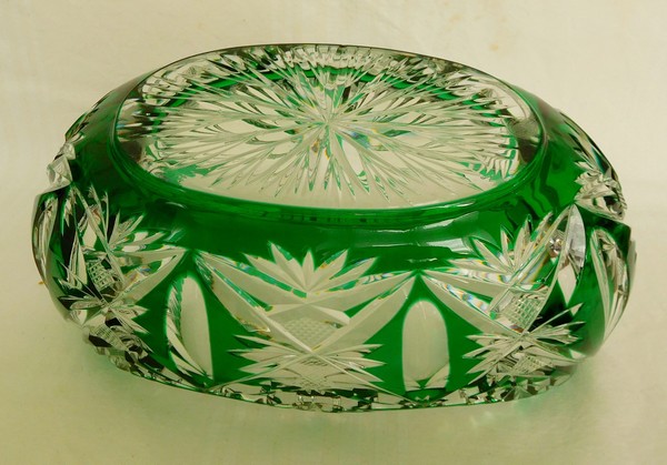 Jardinière / centre de table en cristal overlay vert de St Louis signée