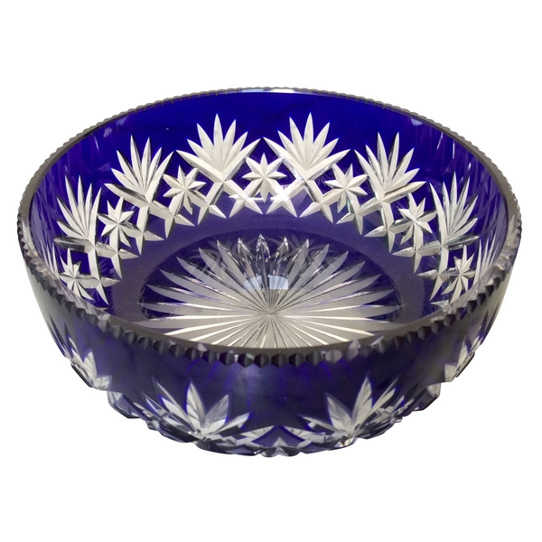 Coupe ou jatte en cristal taillé de St Louis overlay bleu cobalt, modèle Massenet
