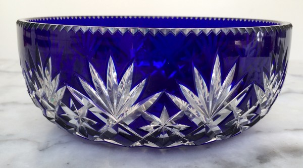 St Louis overlay crystal bowl, Massenet pattern, blue cobalt