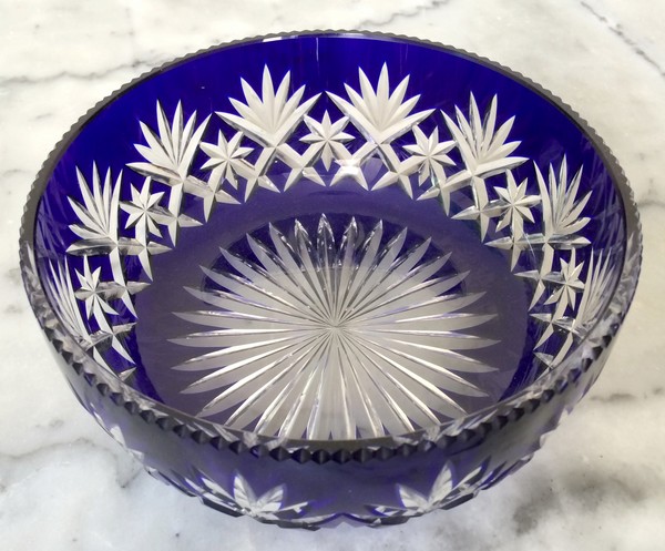 St Louis overlay crystal bowl, Massenet pattern, blue cobalt