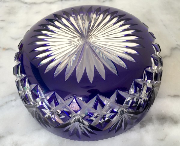 St Louis overlay crystal bowl, Massenet pattern, blue cobalt