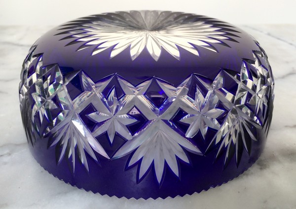 St Louis overlay crystal bowl, Massenet pattern, blue cobalt