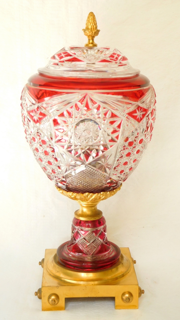 Baccarat overlay crystal and gilt bronze vase urn / lamp