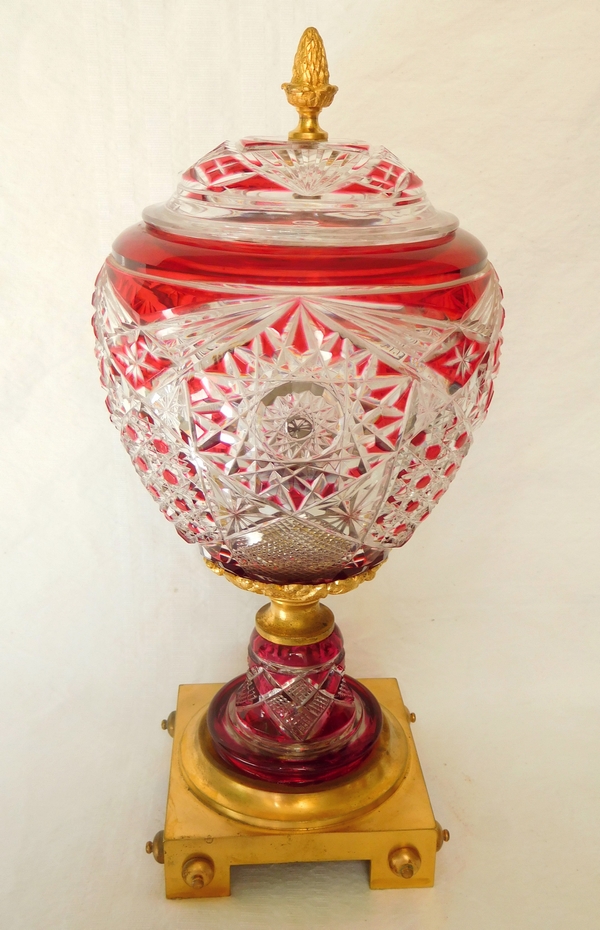 Baccarat overlay crystal and gilt bronze vase urn / lamp