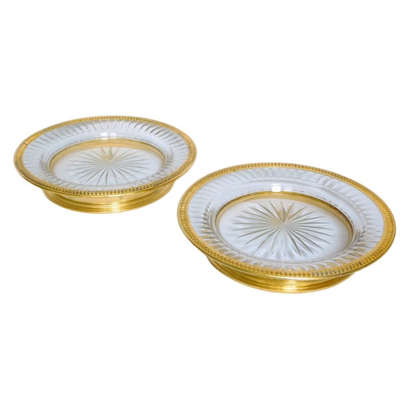 Pair of Louis XVI style Baccarat crystal and vermeil plates circa 1900