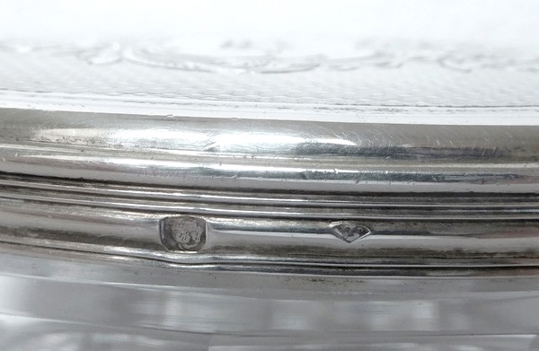Paire de boîtes en cristal et argent massif guilloché, couronne de Marquis, vers 1860