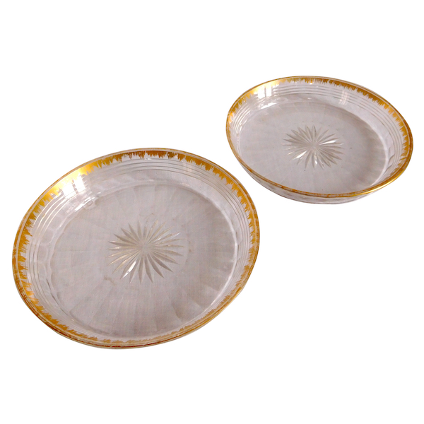 Pair of Baccarat crystal coasters enhanced with fine gold