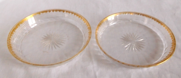 Pair of Baccarat crystal coasters enhanced with fine gold