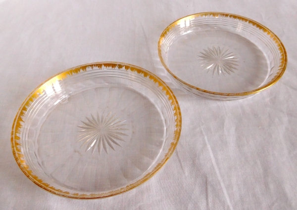 Pair of Baccarat crystal coasters enhanced with fine gold