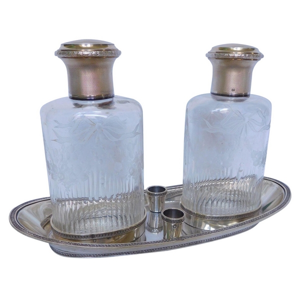 Antique French Baccarat crystal & sterling silver perfume bottles set