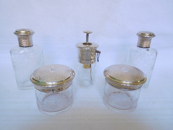 Antique French Baccarat crystal & sterling silver perfume bottles set