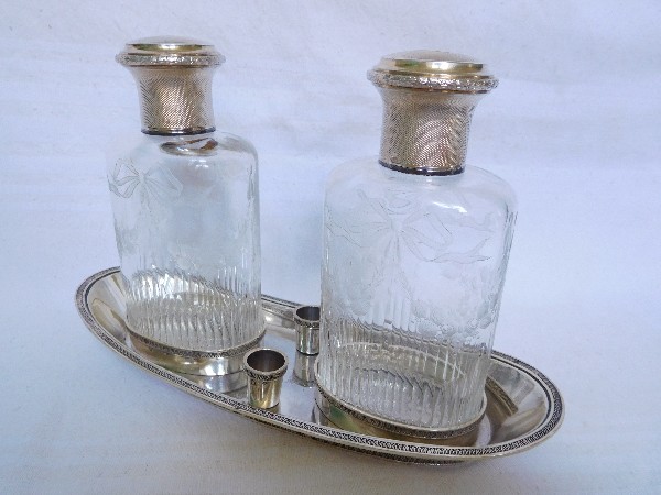 Antique French Baccarat crystal & sterling silver perfume bottles set