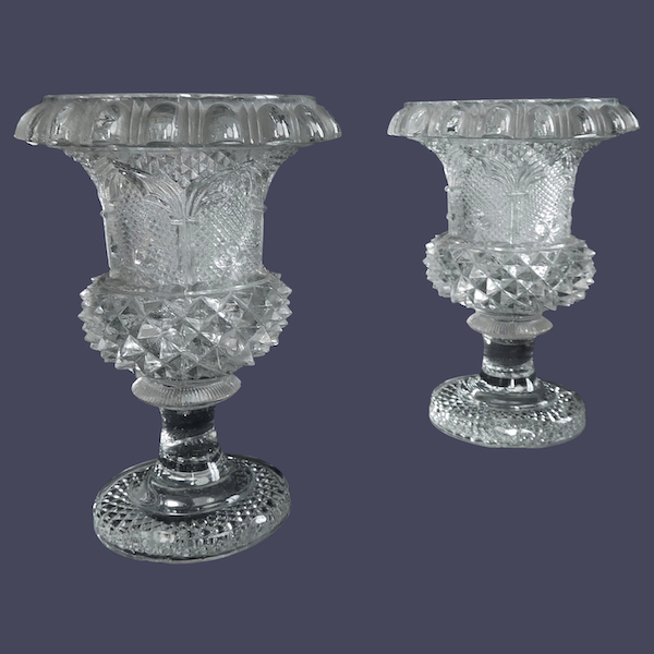 Pair of small medicis Baccarat / Le Creusot crystal vases - 19th century circa 1840