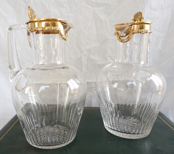 Pair of Baccarat crystal and vermeil (sterling silver) pitchers / bottles - Jeux d'Orgues pattern